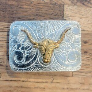 Western Longhorn Nickel Silver Belt Buckle 1.5" x 2" approximate size